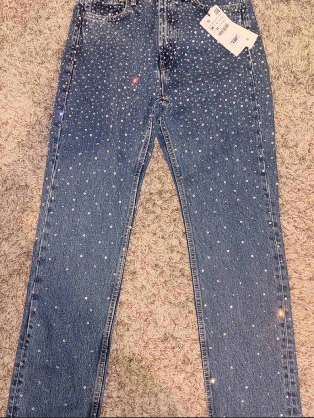 Zara Blue Jeweled Straight Leg Jeans